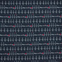 Donker blauwe geruite katoen tricot met tekst en ECG motief