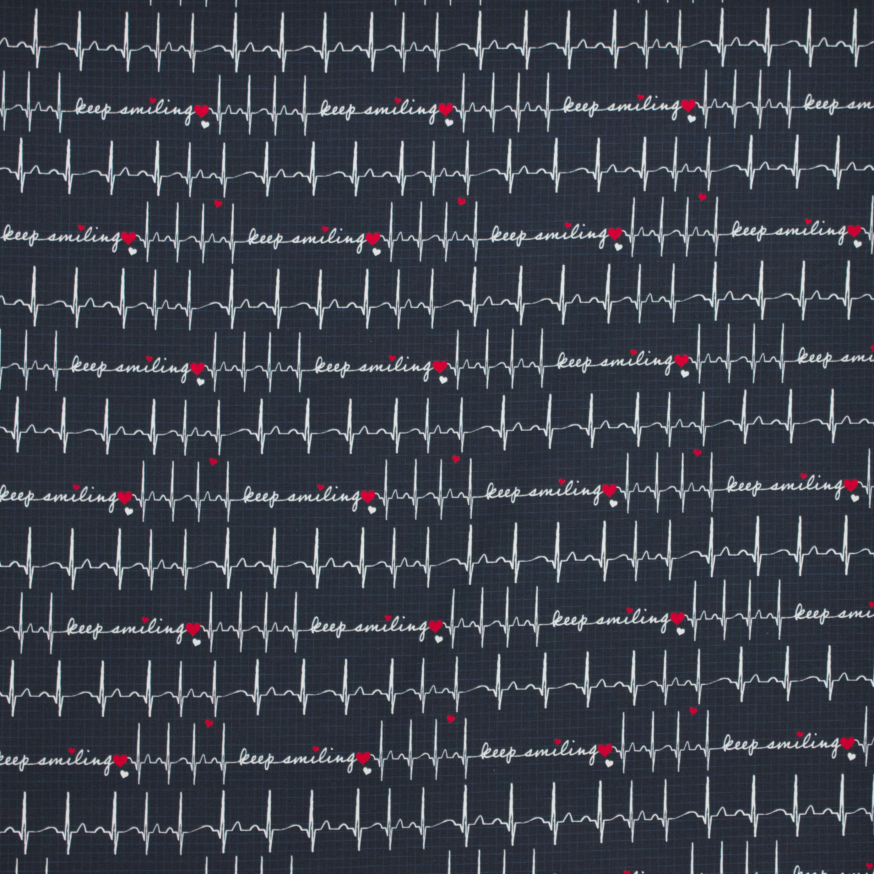 Donker blauwe geruite katoen tricot met tekst en ECG motief