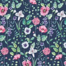 Blauwe french terry met bloemen van Poppy