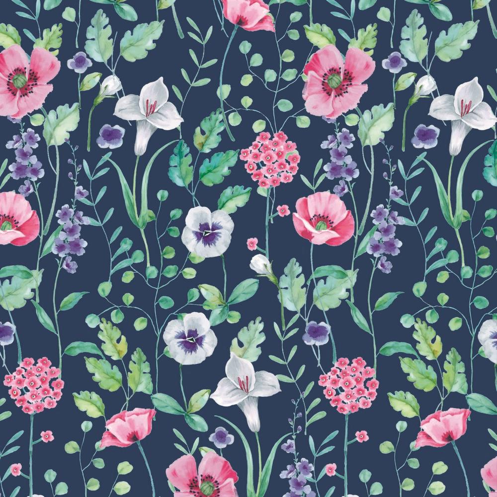 Blauwe french terry met bloemen van Poppy