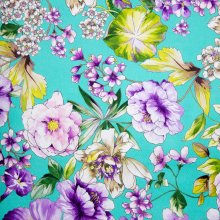 Turquoise Italiaanse Piqué met Bloemen van Alta Moda