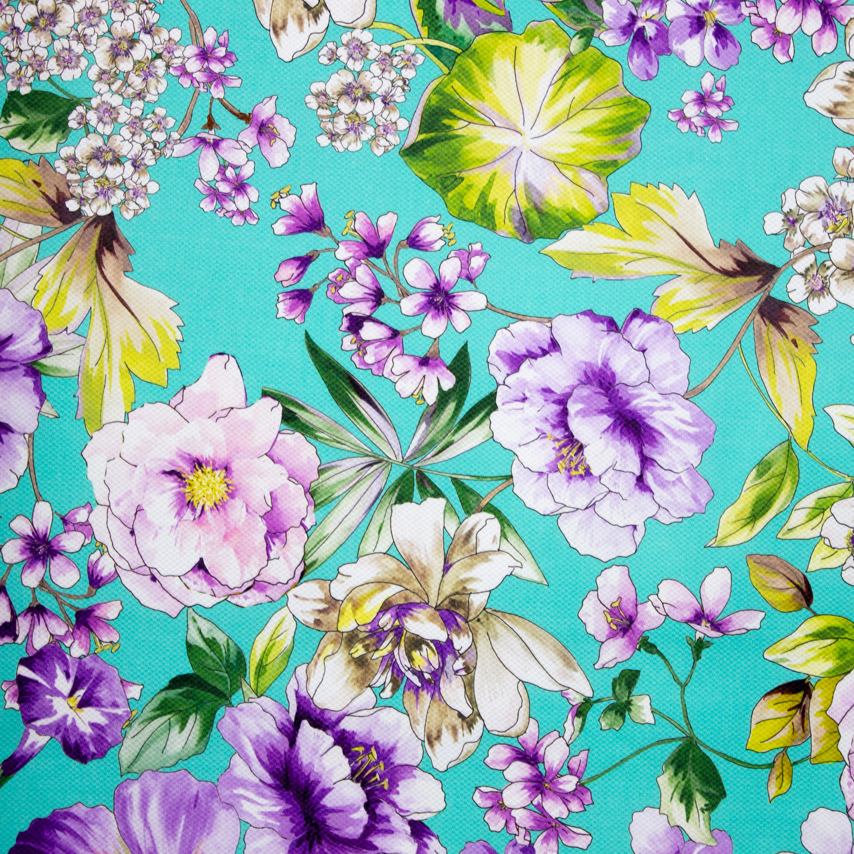 Turquoise Italiaanse Piqué met Bloemen van Alta Moda