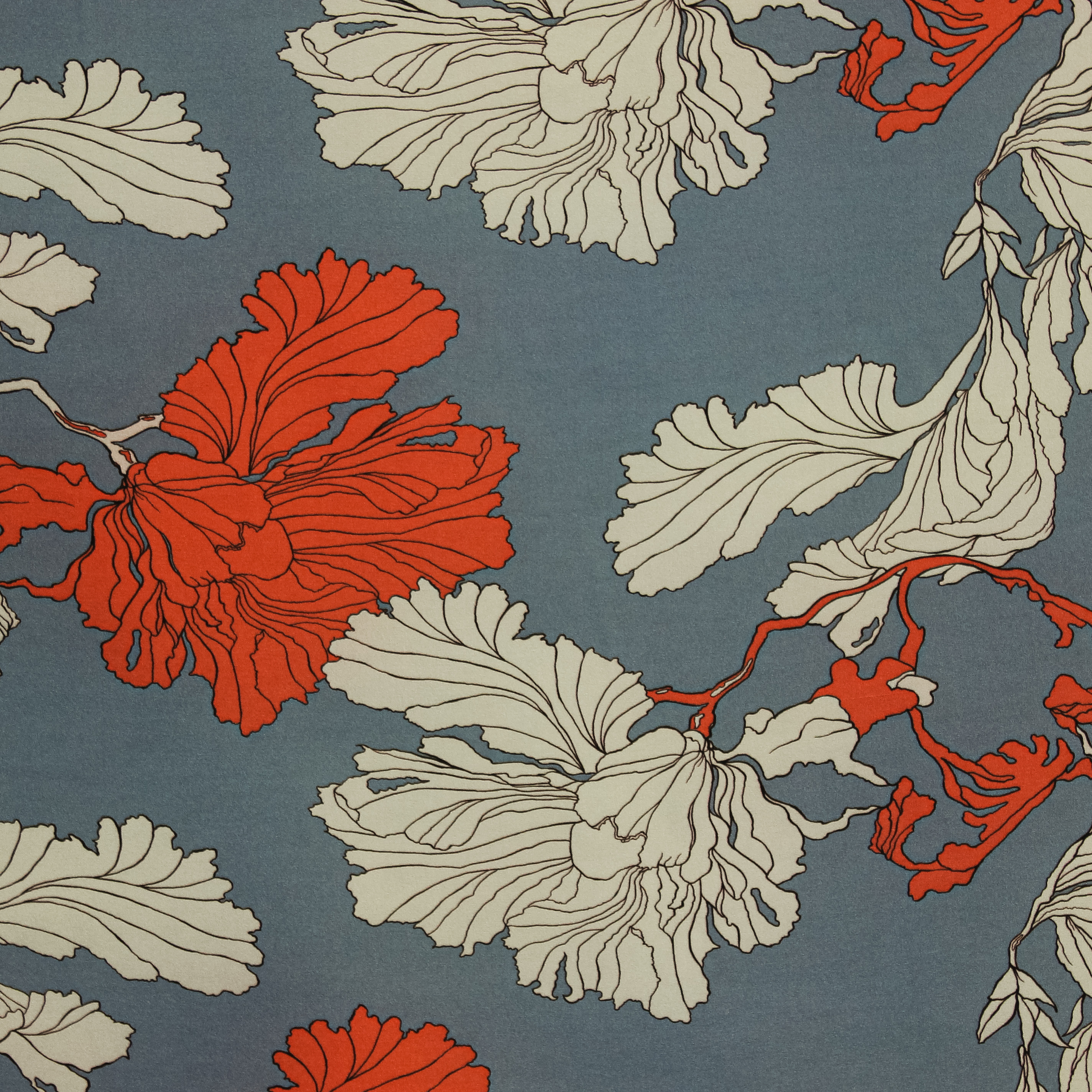 Viscose blauw met rode en lichtblauwe bloemen - La Maison Victor
