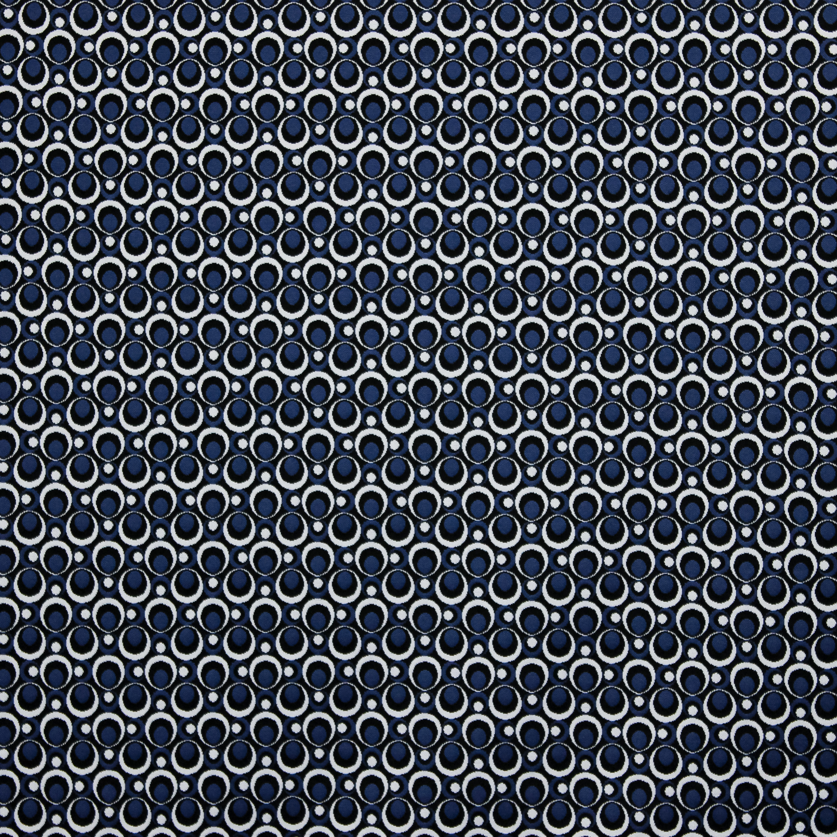 Tricot blauw met wit en zwarte cirkels