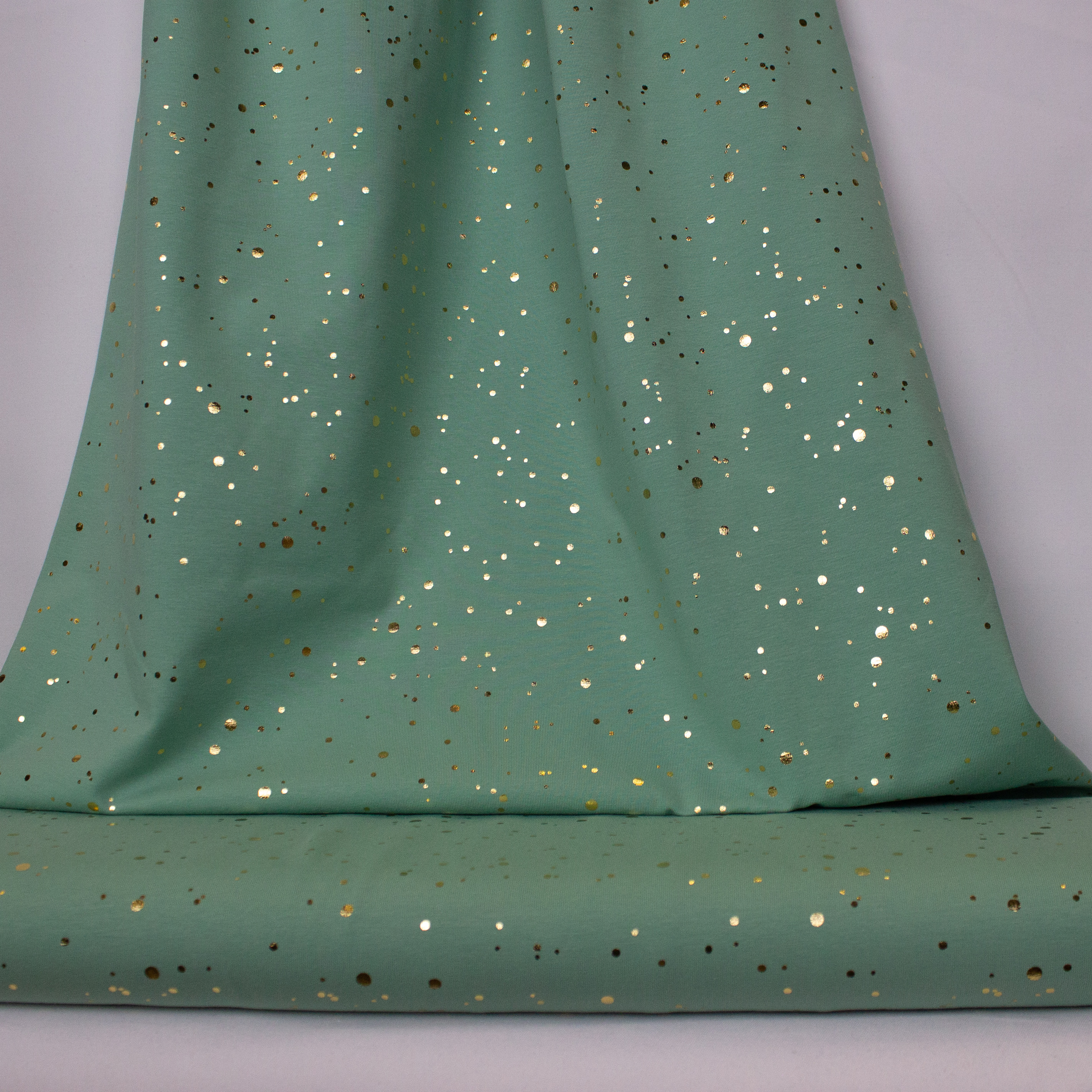 Groene Katoen Tricot met Gouden Stippen