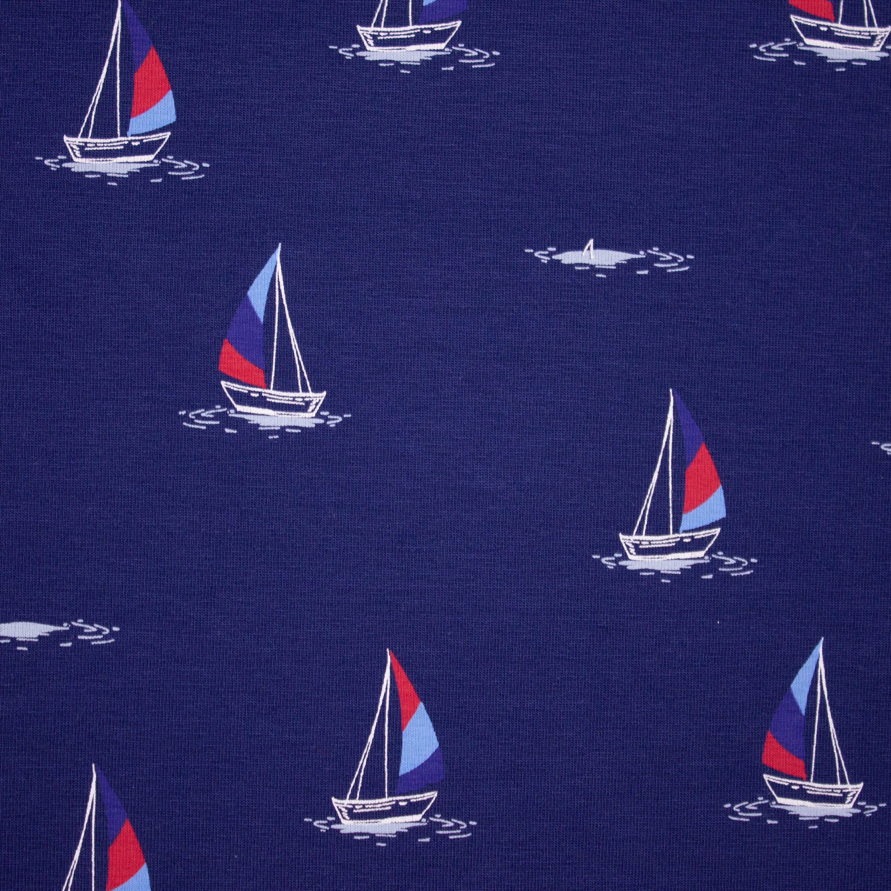 Blauwe Katoen Tricot met Zeilboten