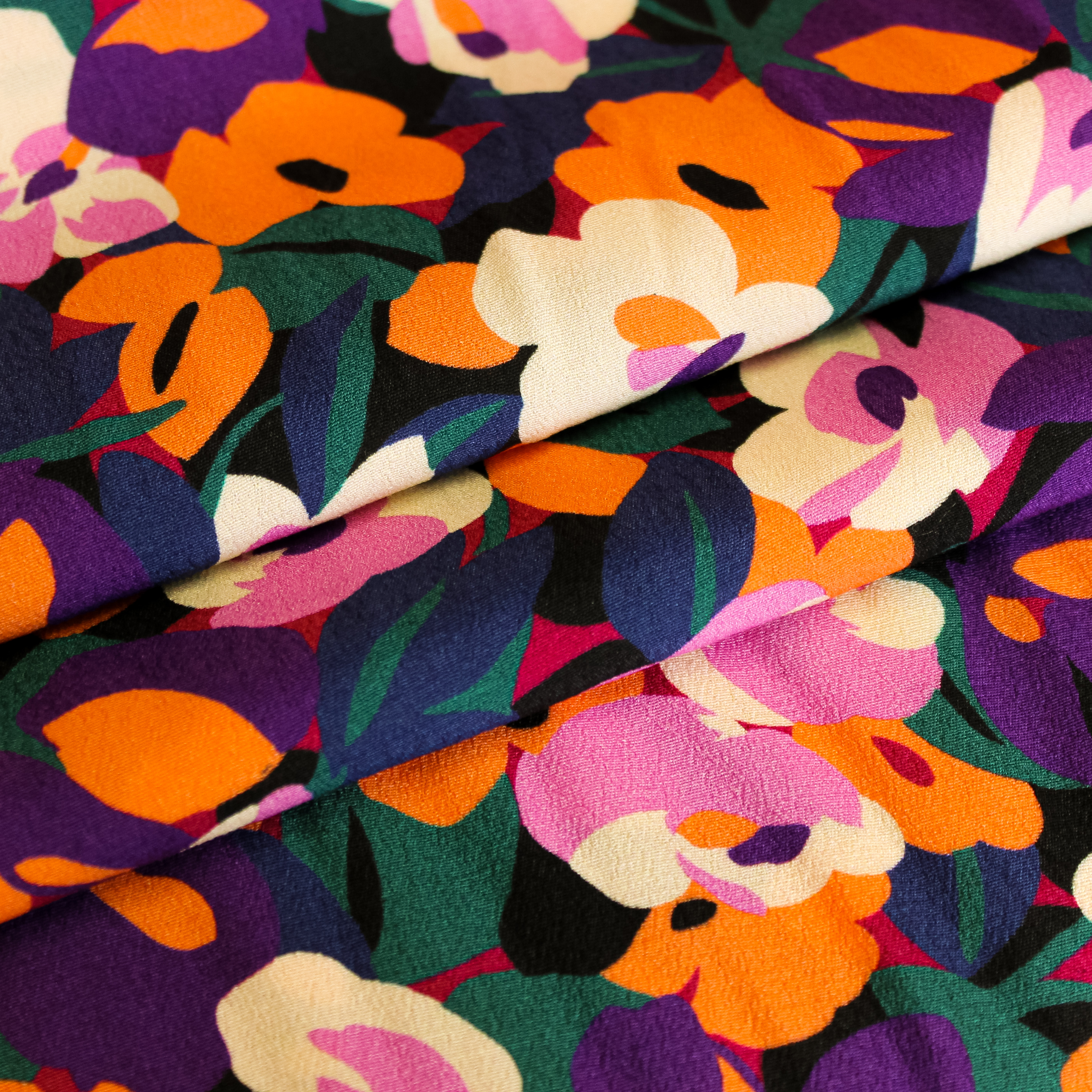 Viscose paars/oranje met bloemen