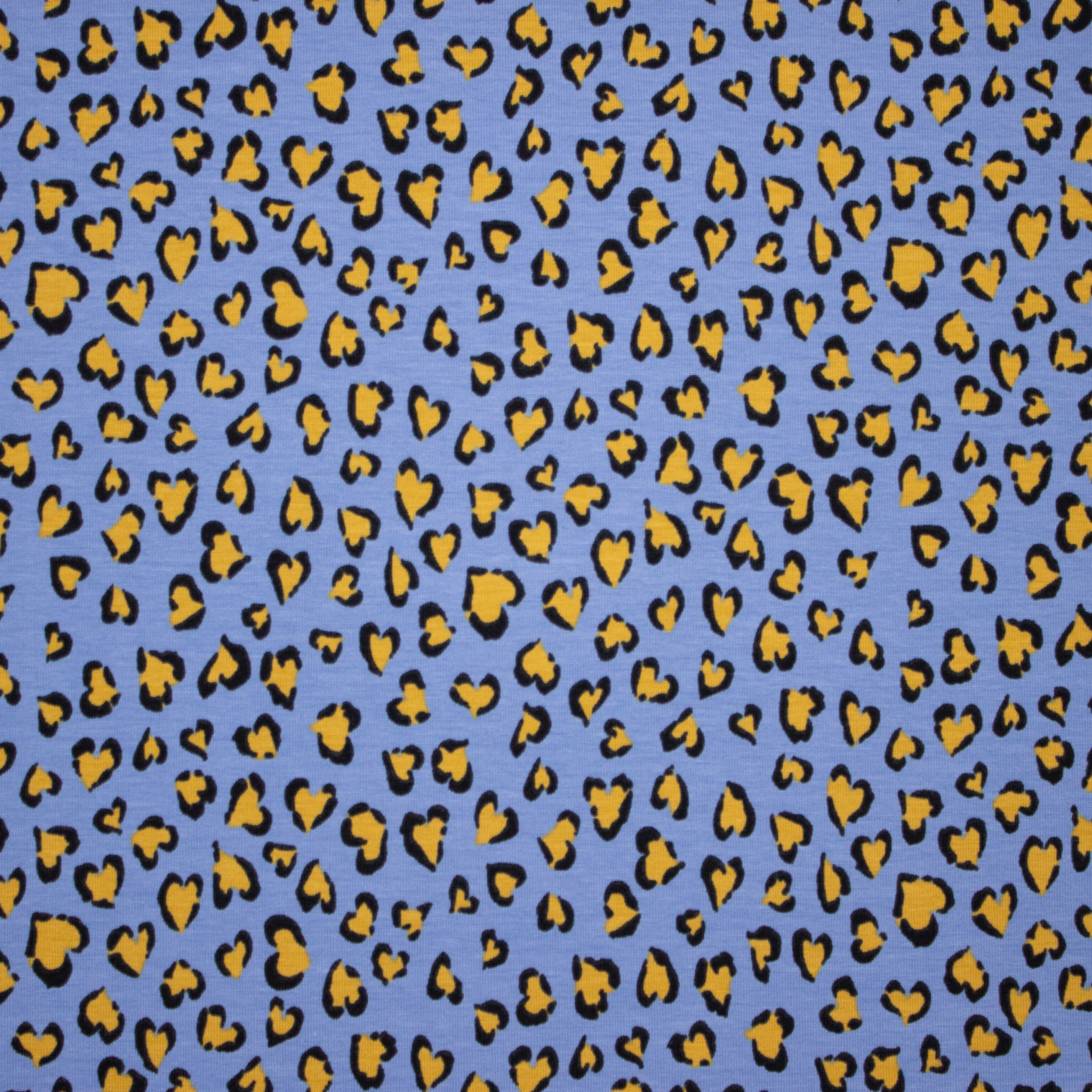 Blauwe katoen tricot met luipaardprint