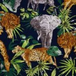 Blauwe Viscose met Jungle motief