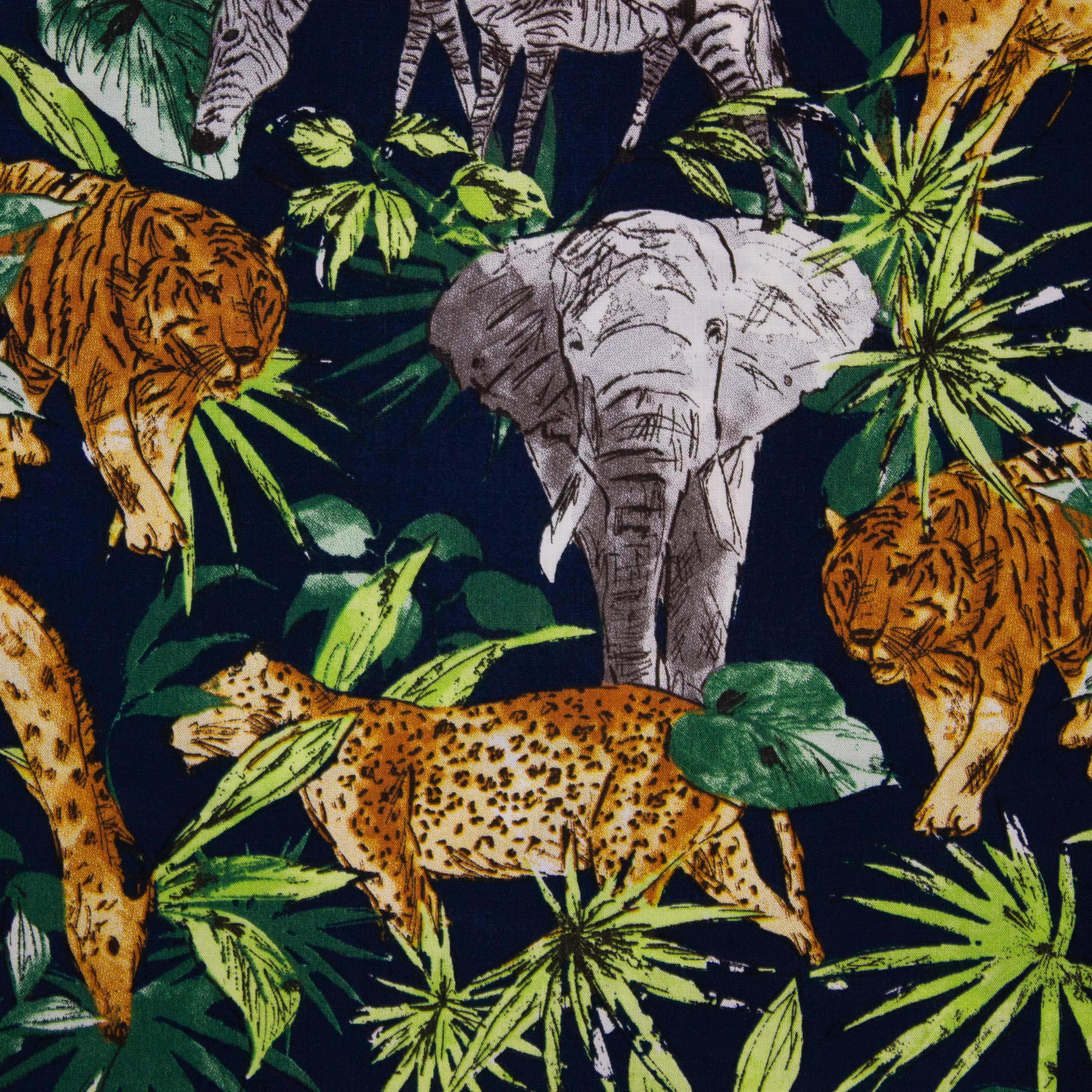 Blauwe Viscose met Jungle motief