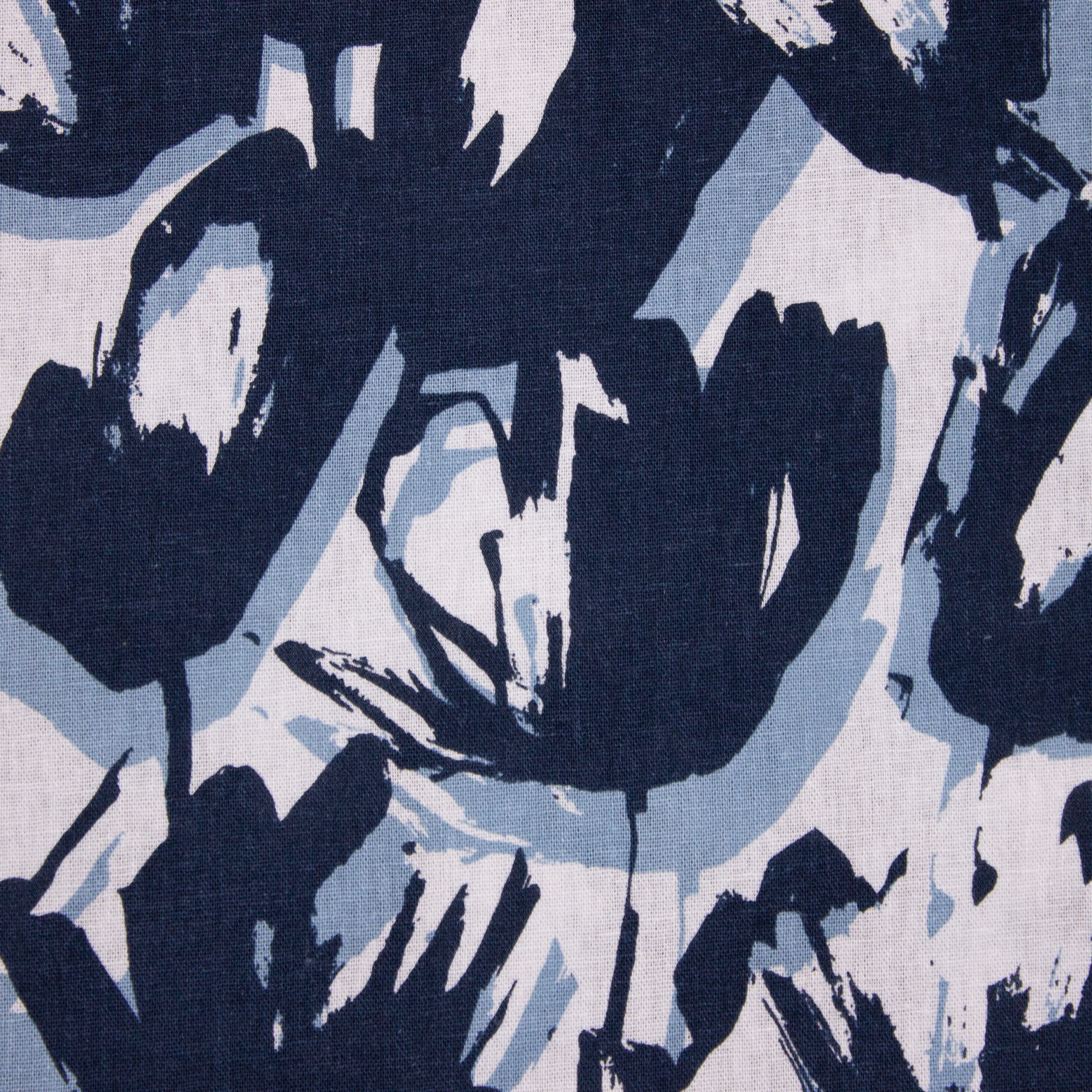 Witte Viscose Linnen met Blauwe Bloemen