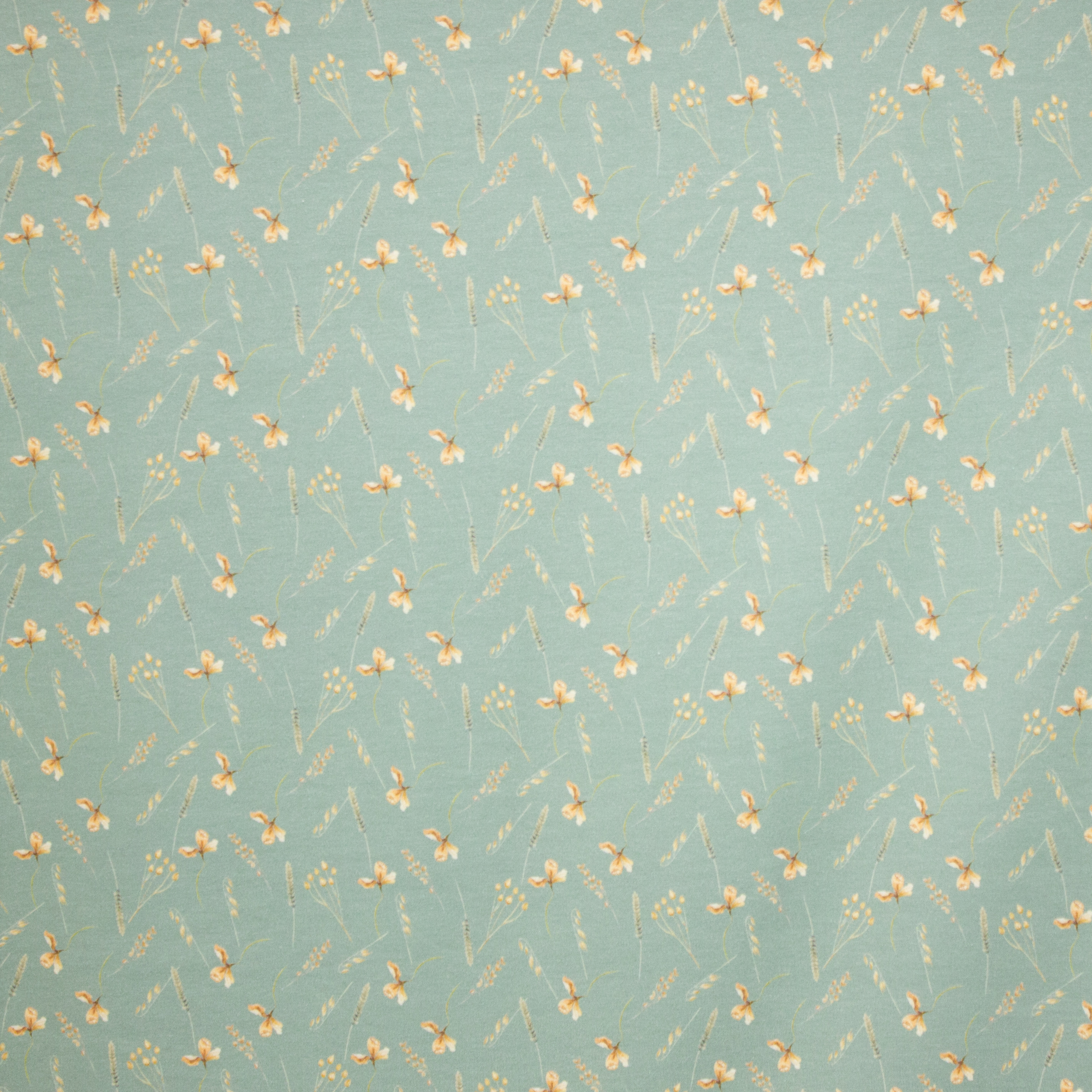 Munt katoen tricot met kleine plantjes