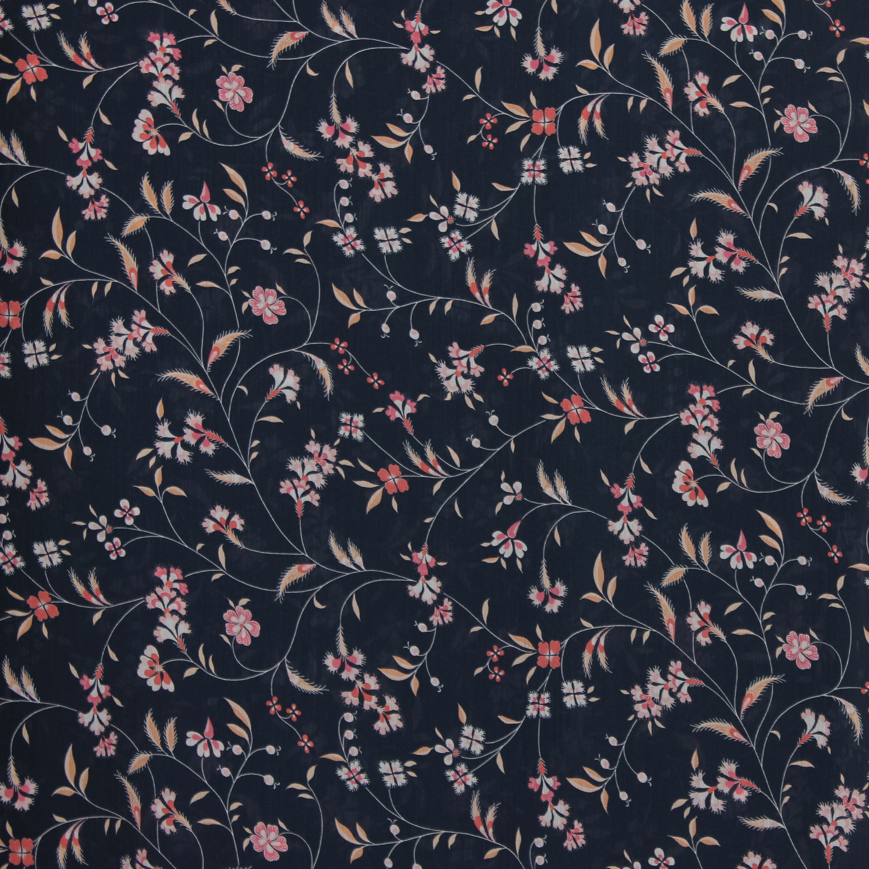 Blauwe polyester voile met bloemen