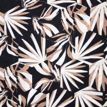 Zwarte Viscose Katoen met Wit/Bruin Bladpatroon van My Image