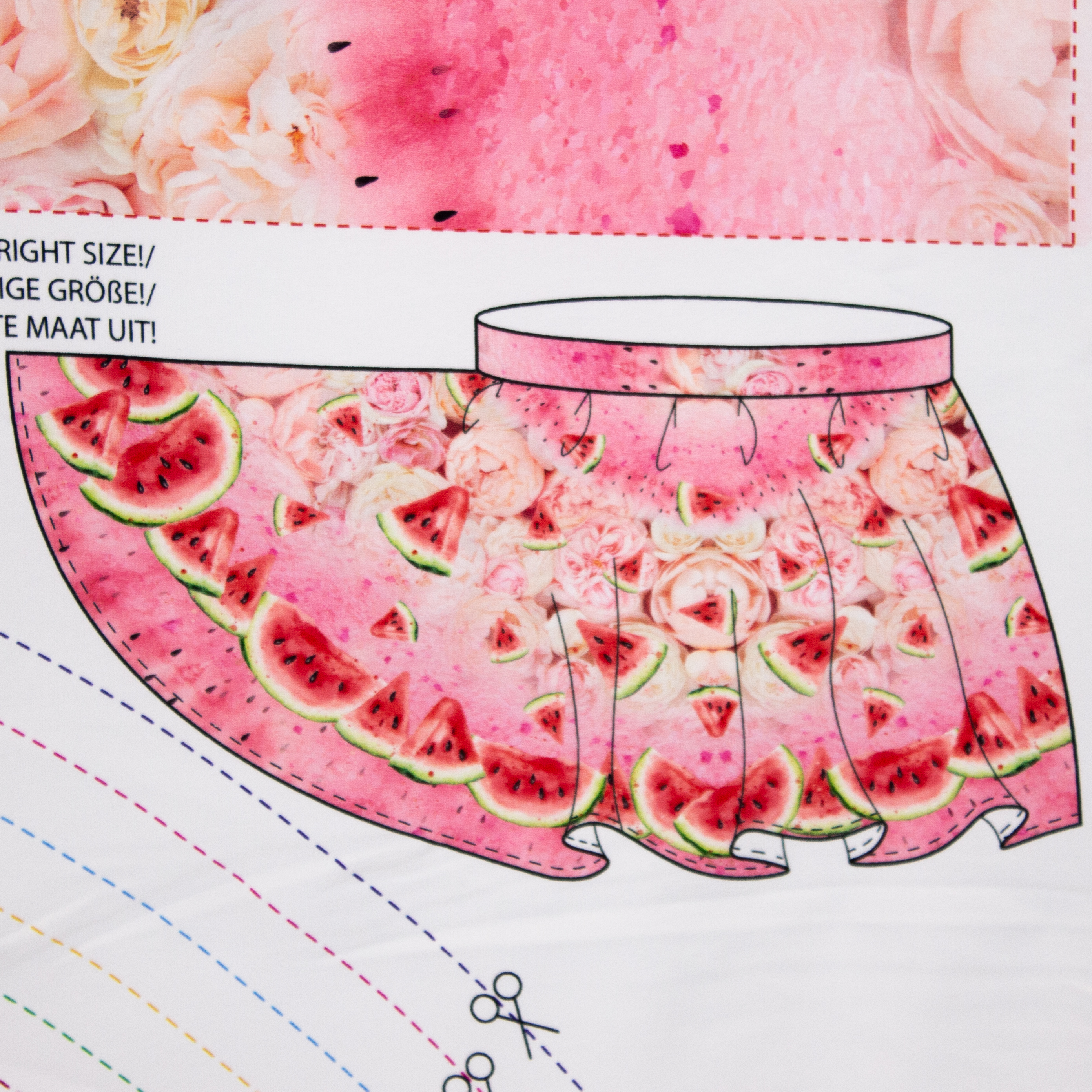 Paneel: Roze cirkelrok met watermeloenen