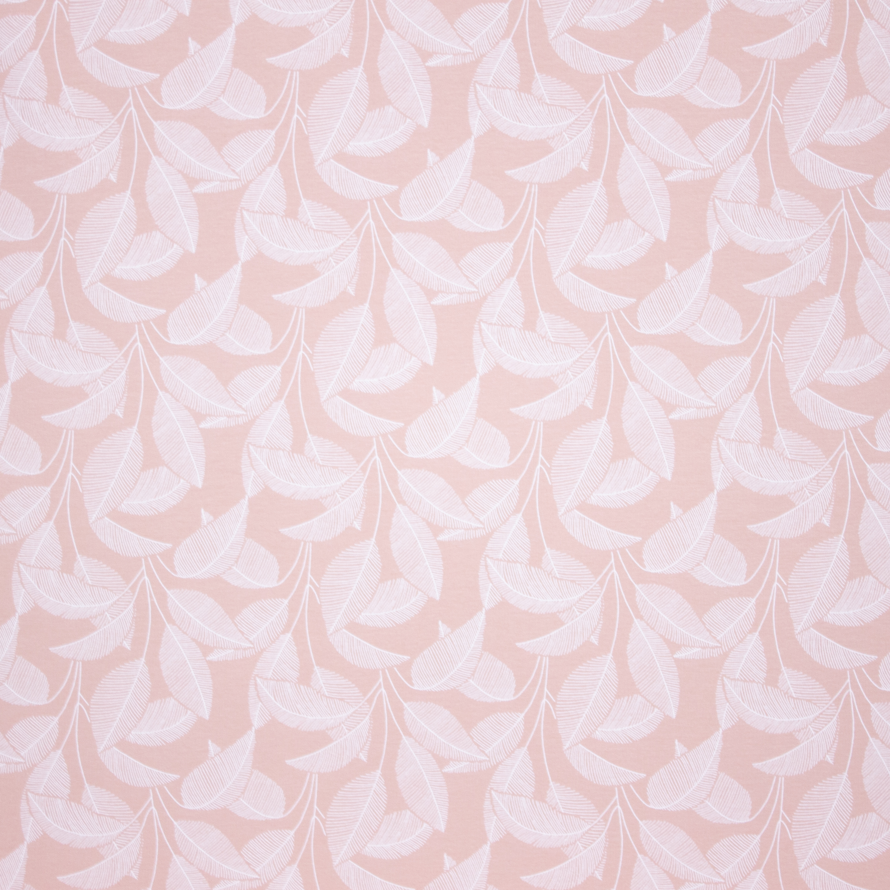 Roze french terry met witte bladeren