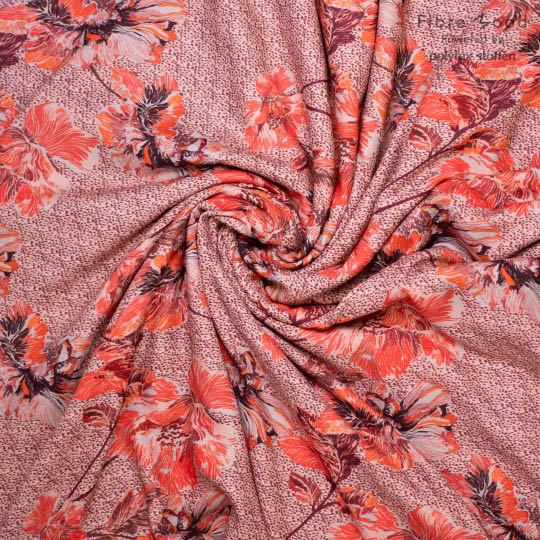 Viscose crêpe met bloemen in roze en bruine tinten van Fibre Mood