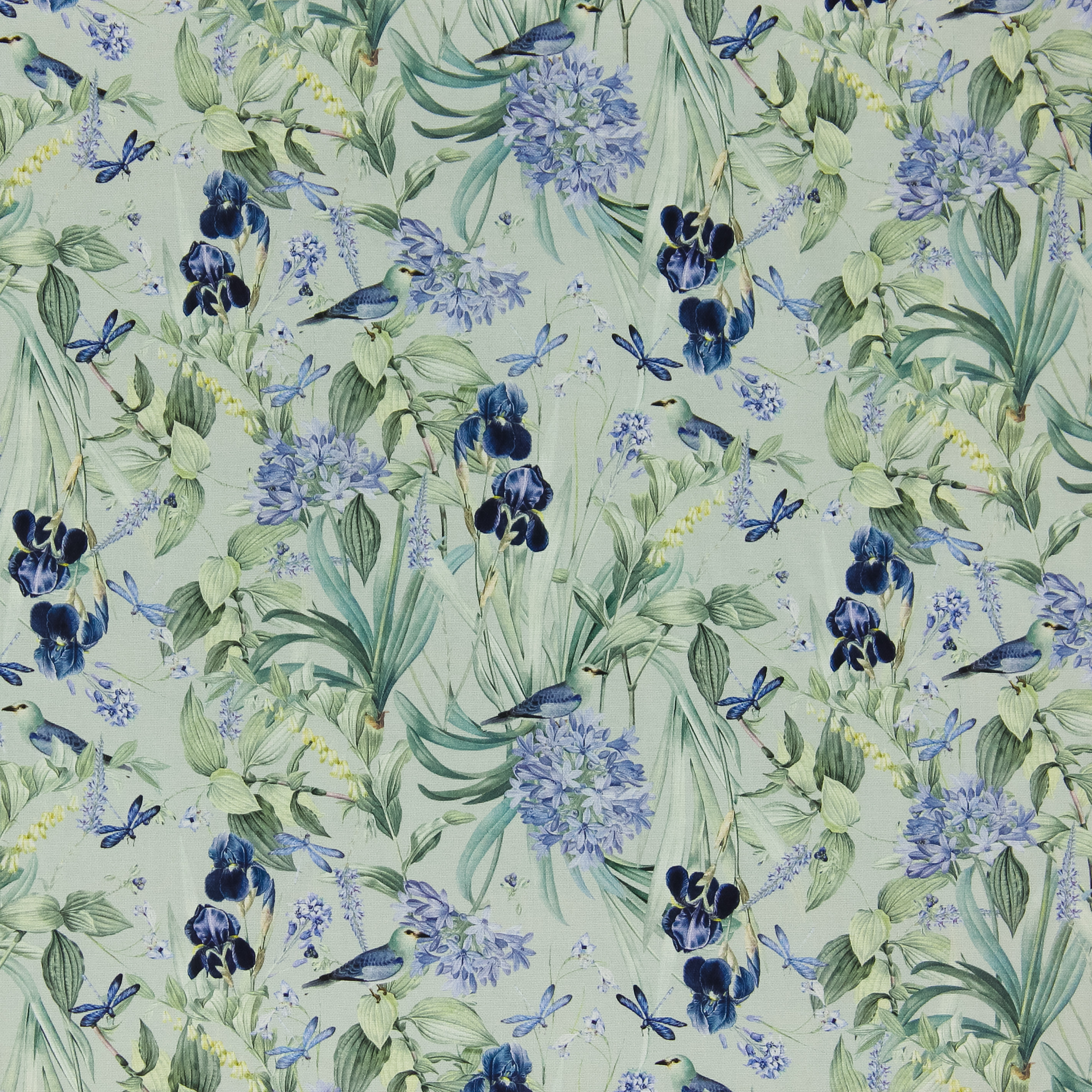 Canvas pastelgroen met bloemen en vogels