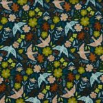 Geribbelde Katoen met Bloemen en Vogels van Poppy