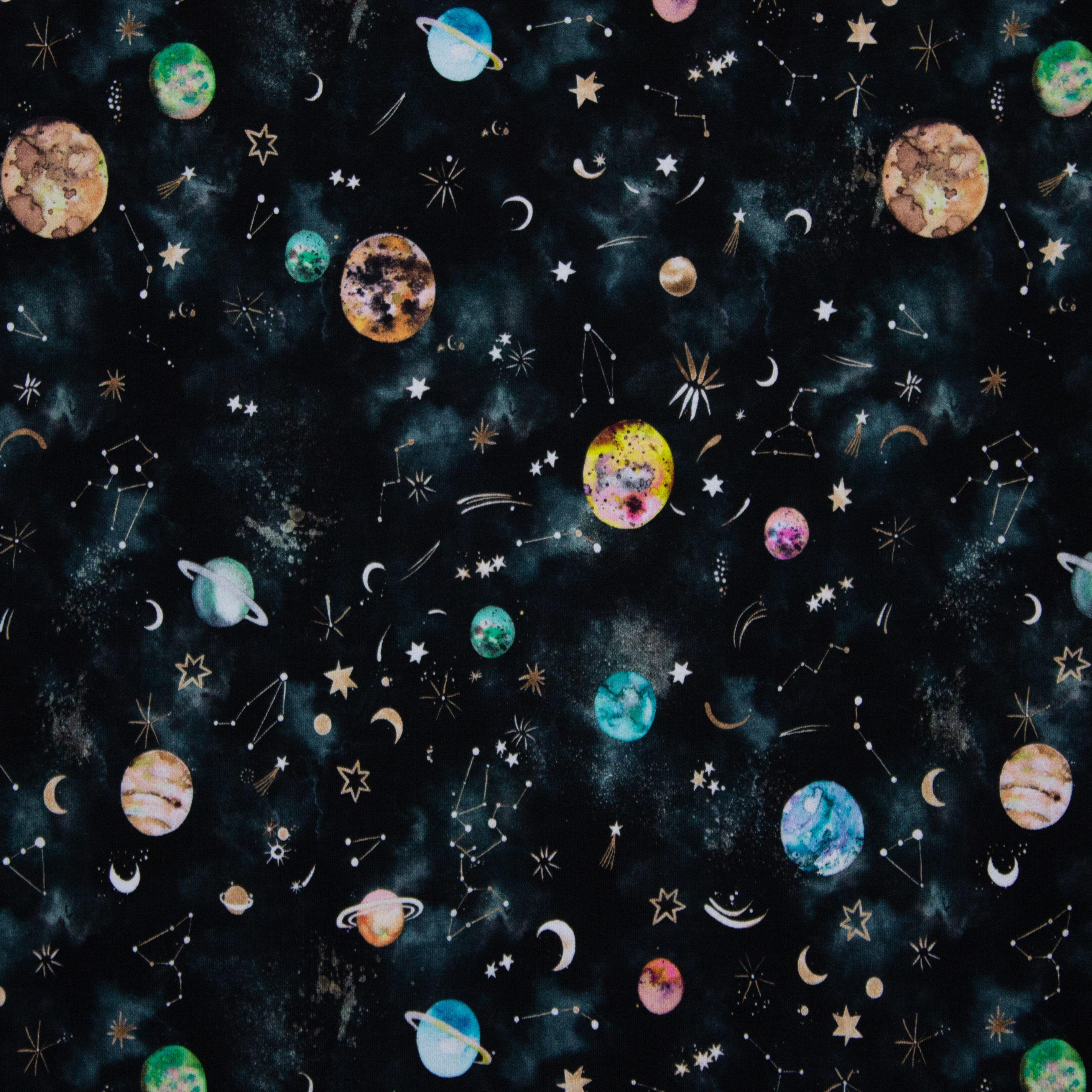 Zwarte Tricot met Sterren en Planeten
