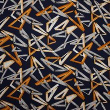 Donker Blauwe Polyester Viscose Stretch met Geometrisch Patroon
