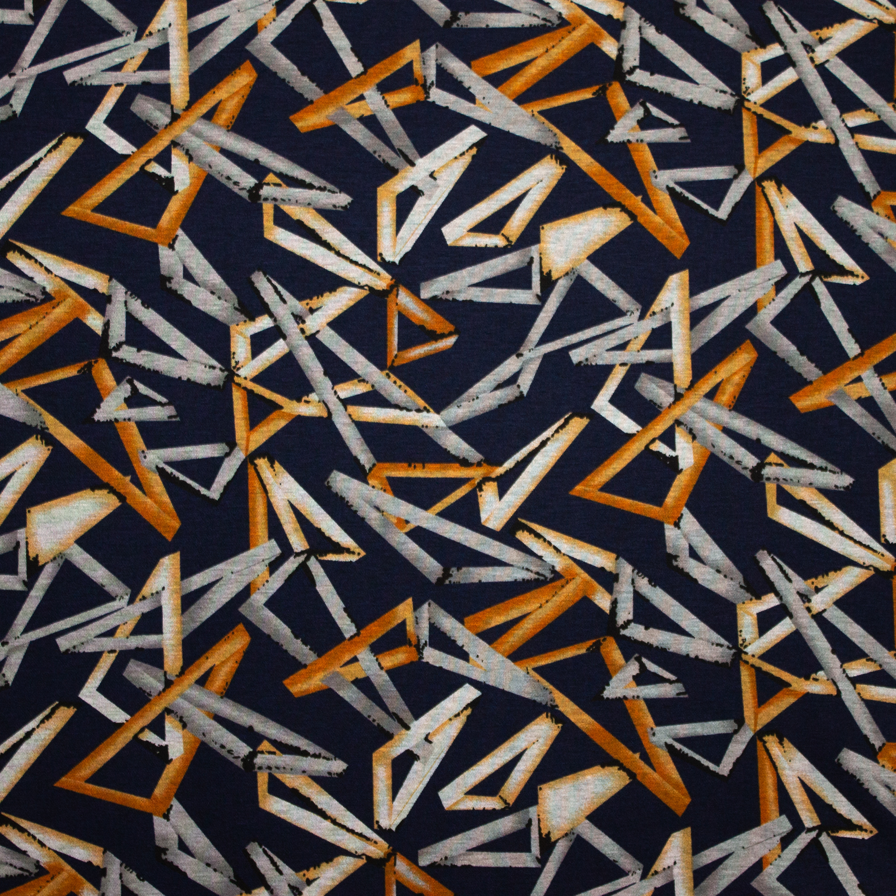 Donker Blauwe Polyester Viscose Stretch met Geometrisch Patroon