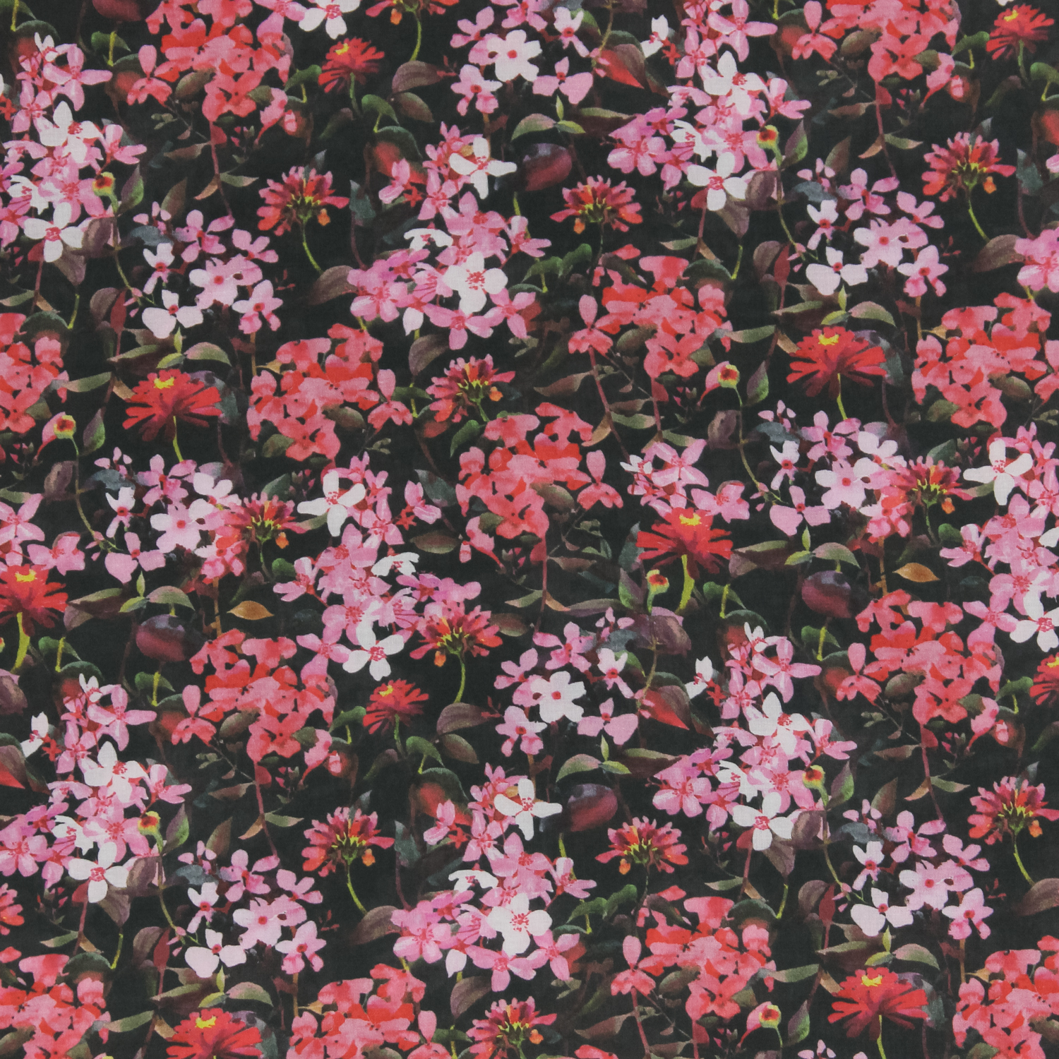 Viscose zwart met roze bloemen