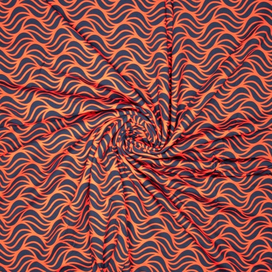 Tricot donkerblauw met oranje golven