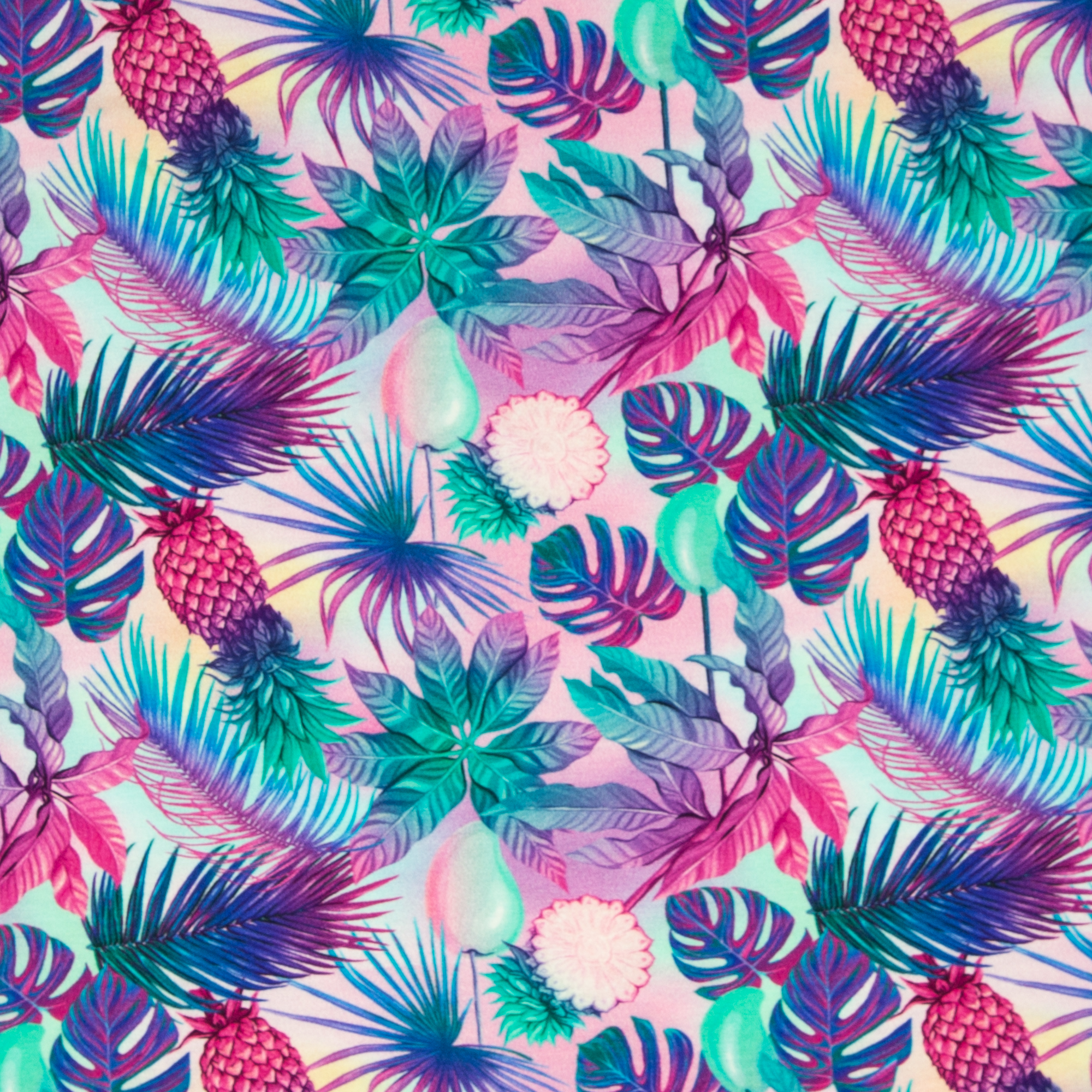 Viscose tricot holografische kleurenpalet met exotische planten