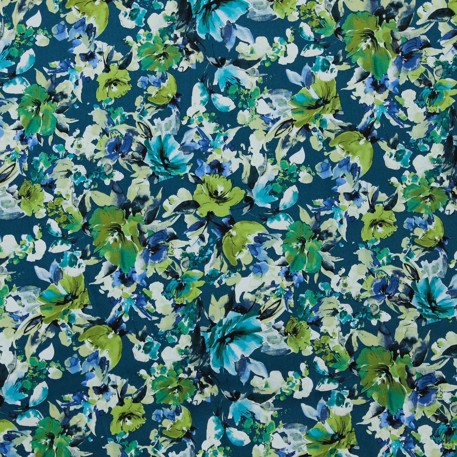 Katoen stretch petrol met bloemen