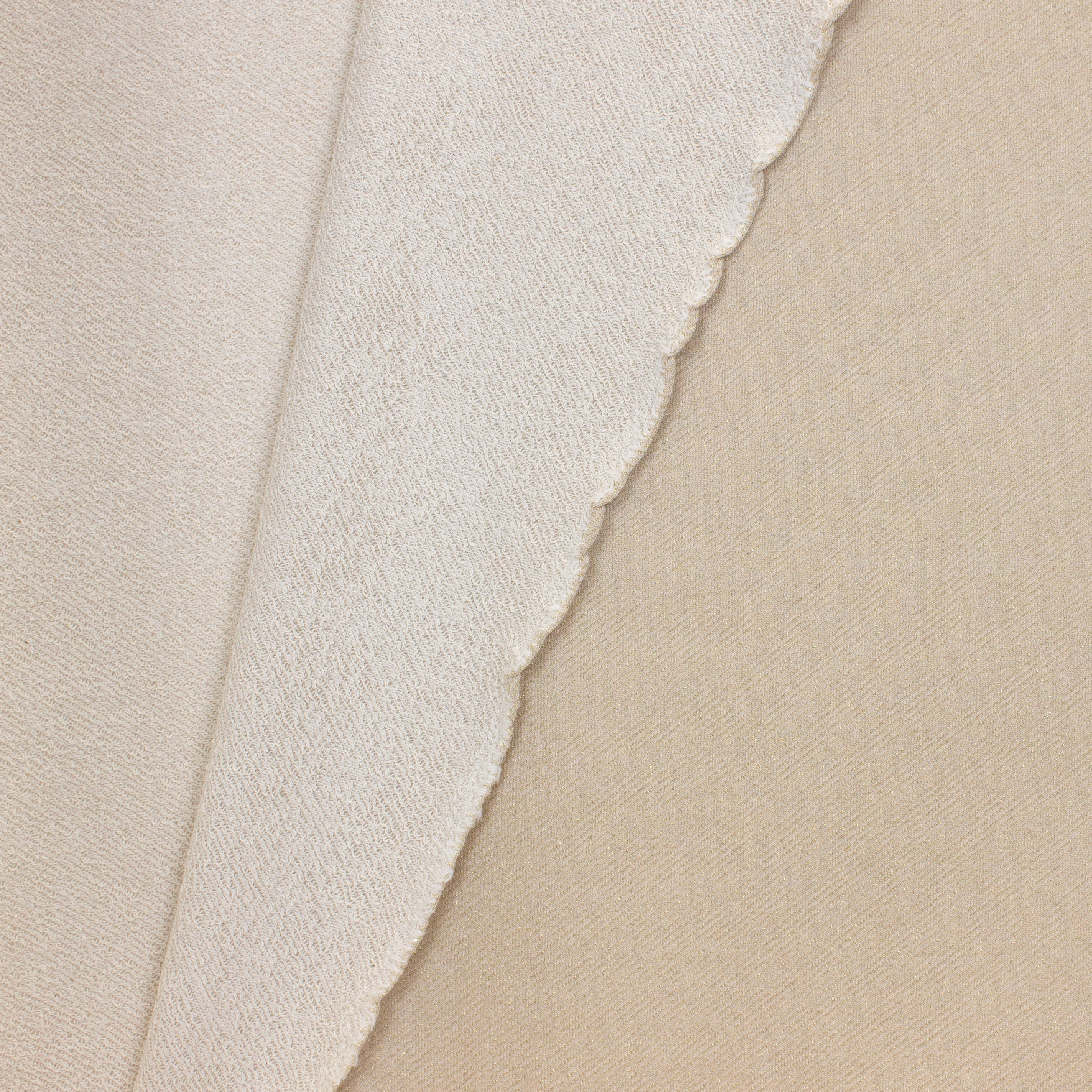 Beige sweaterstof in katoen / viscose mengeling met gouden glitter
