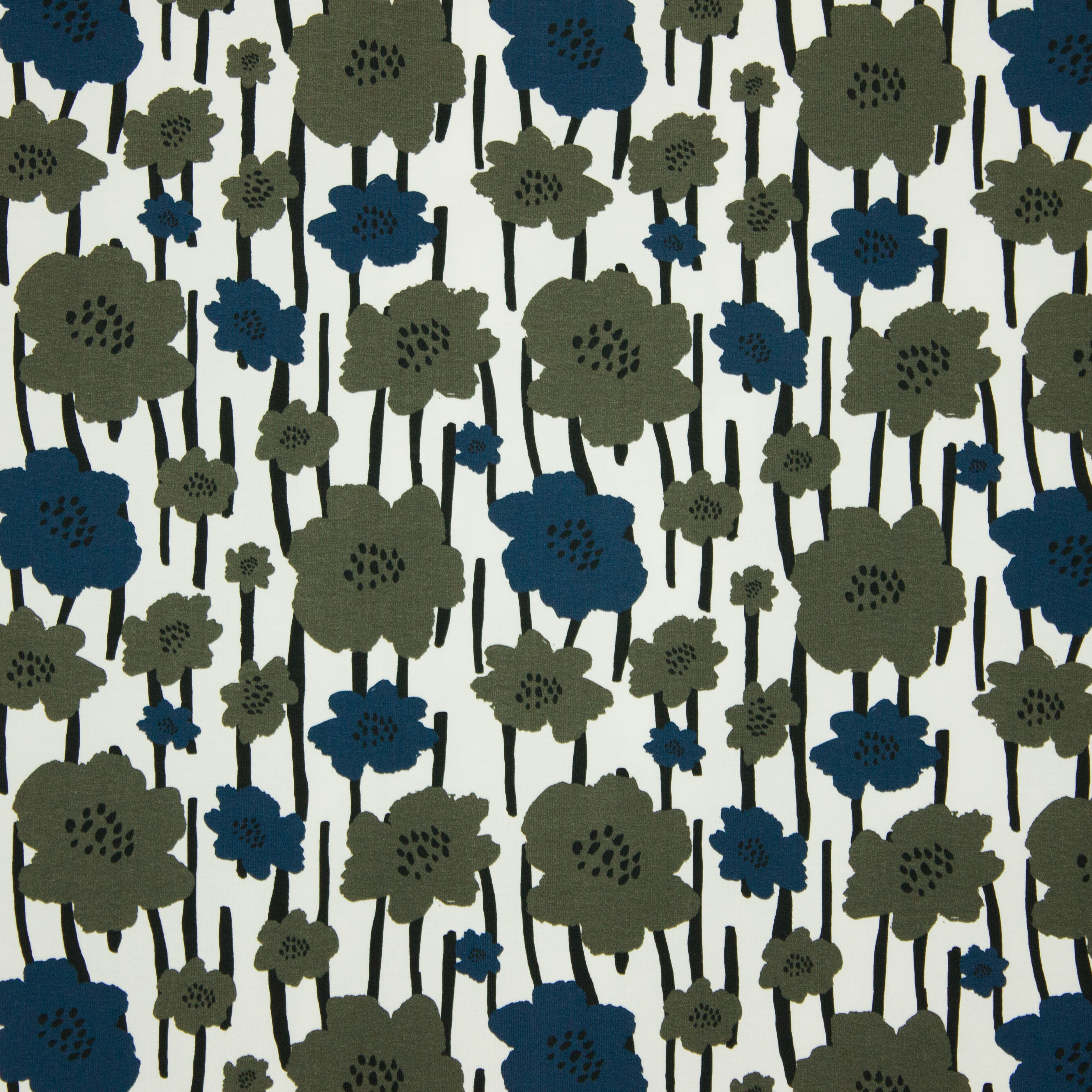 Witte Tricot met Groene en Blauwe Bloemen