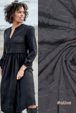 Zwarte viscose rayon met blinkende ruit uit 'Fibre Mood 17' Olive