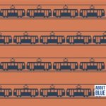 Coral Gold spons badstof met blauwe tram van About Blue