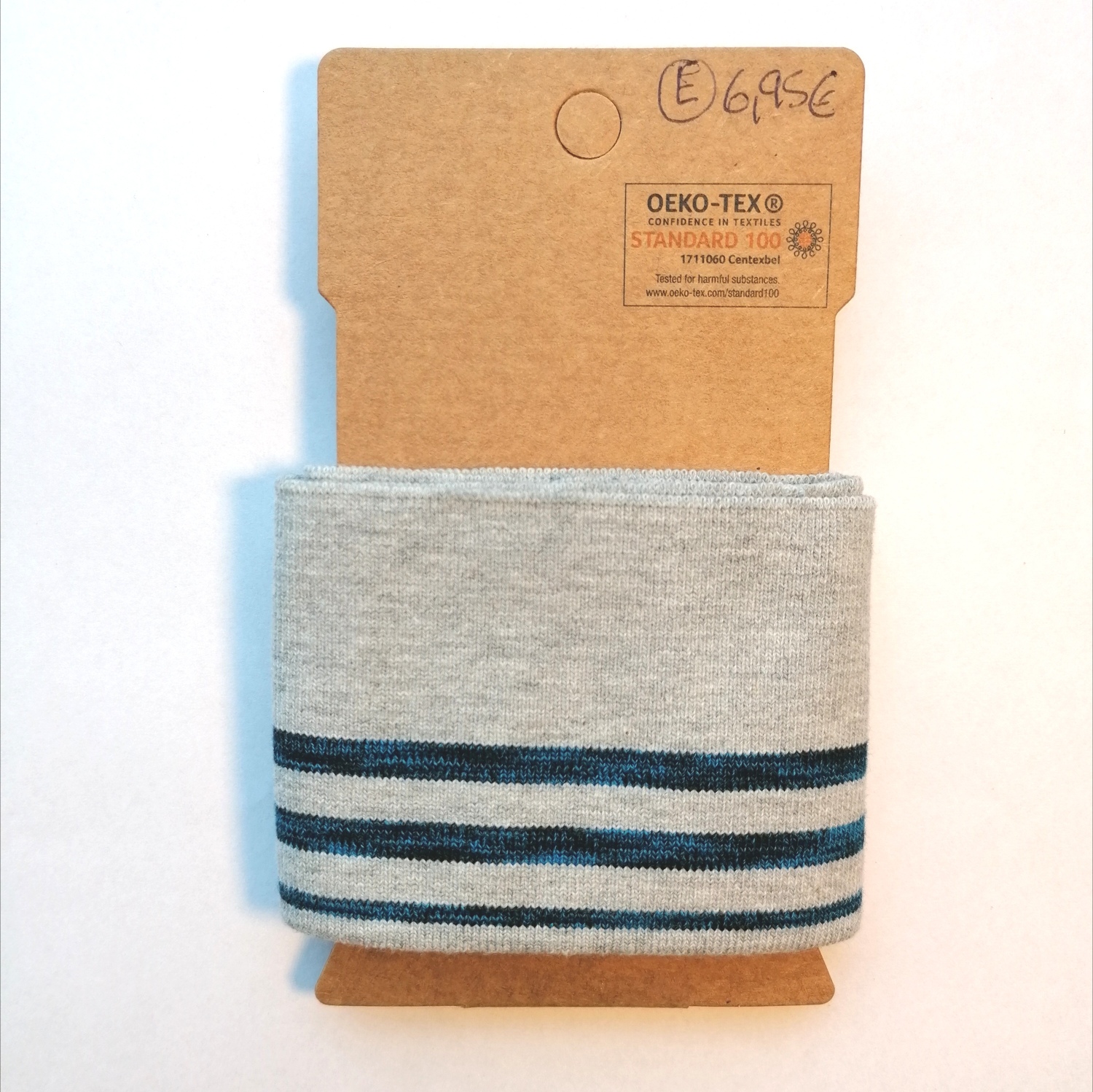 Grijze cuff (boordstof) met blauw/zwarte strepen