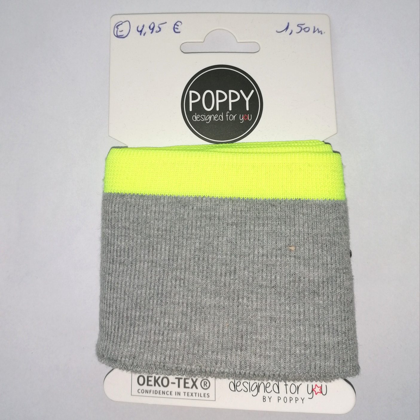 Grijze  cuff (boordstof) met fluo gele rand van Poppy