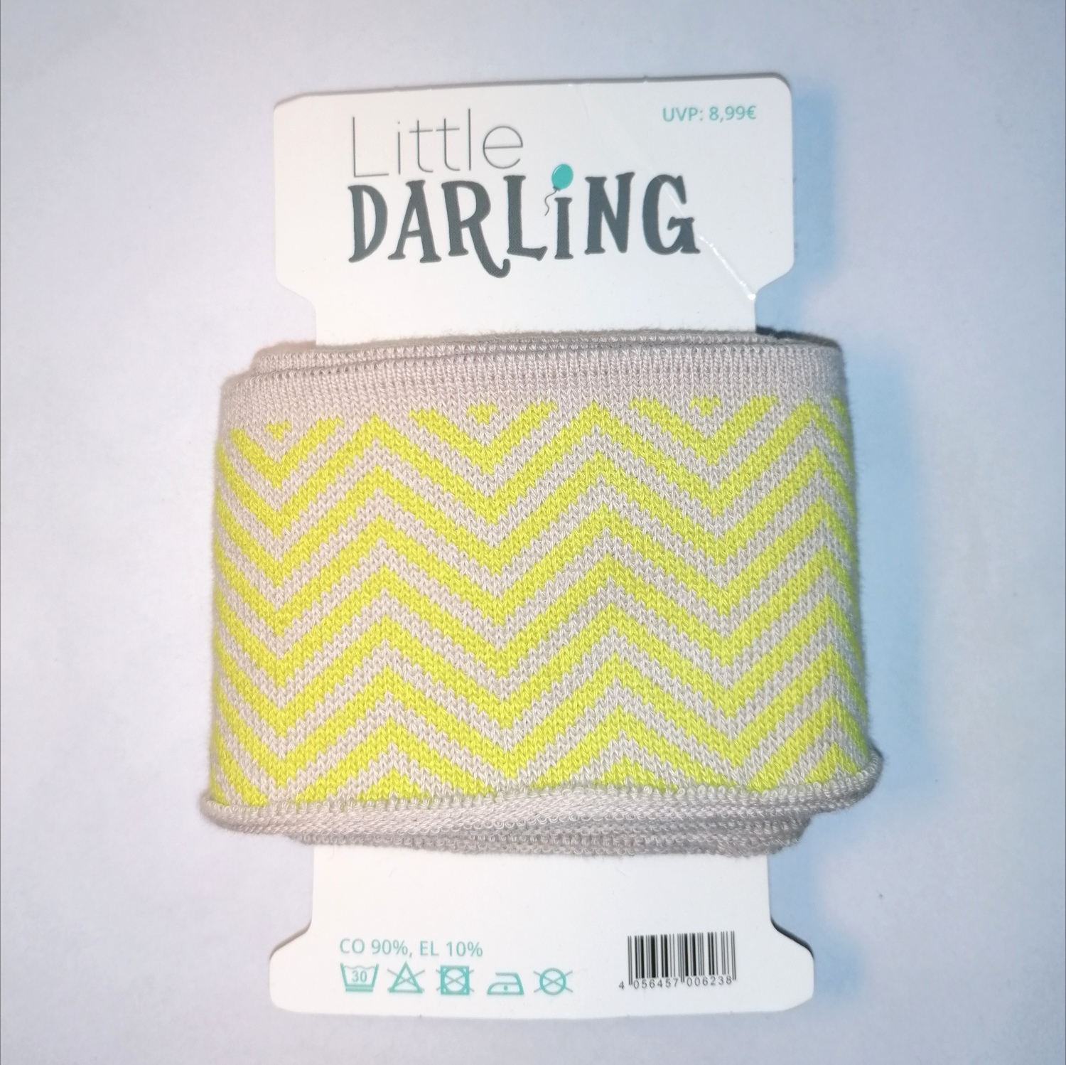 Beige cuff (boordstof) met gele zigzag van Litte Darling