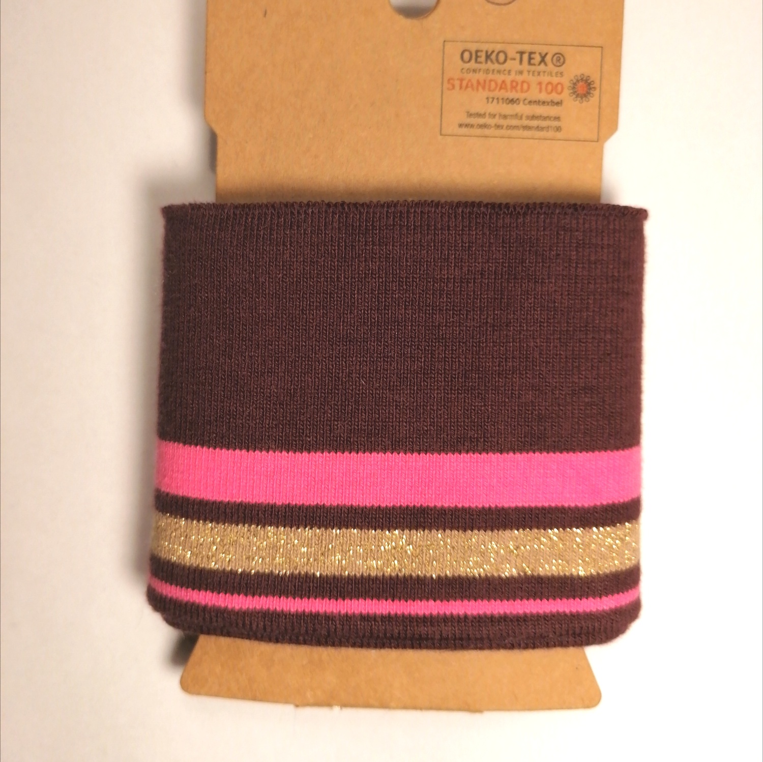 Bordeaux cuff (boordstof) met roze en gouden glitter strepen