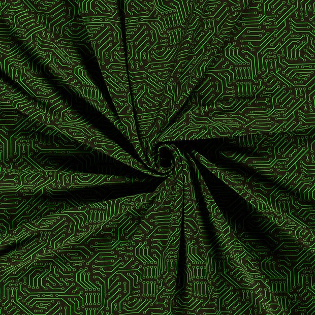 Sweaterstof zwart met neon groene print