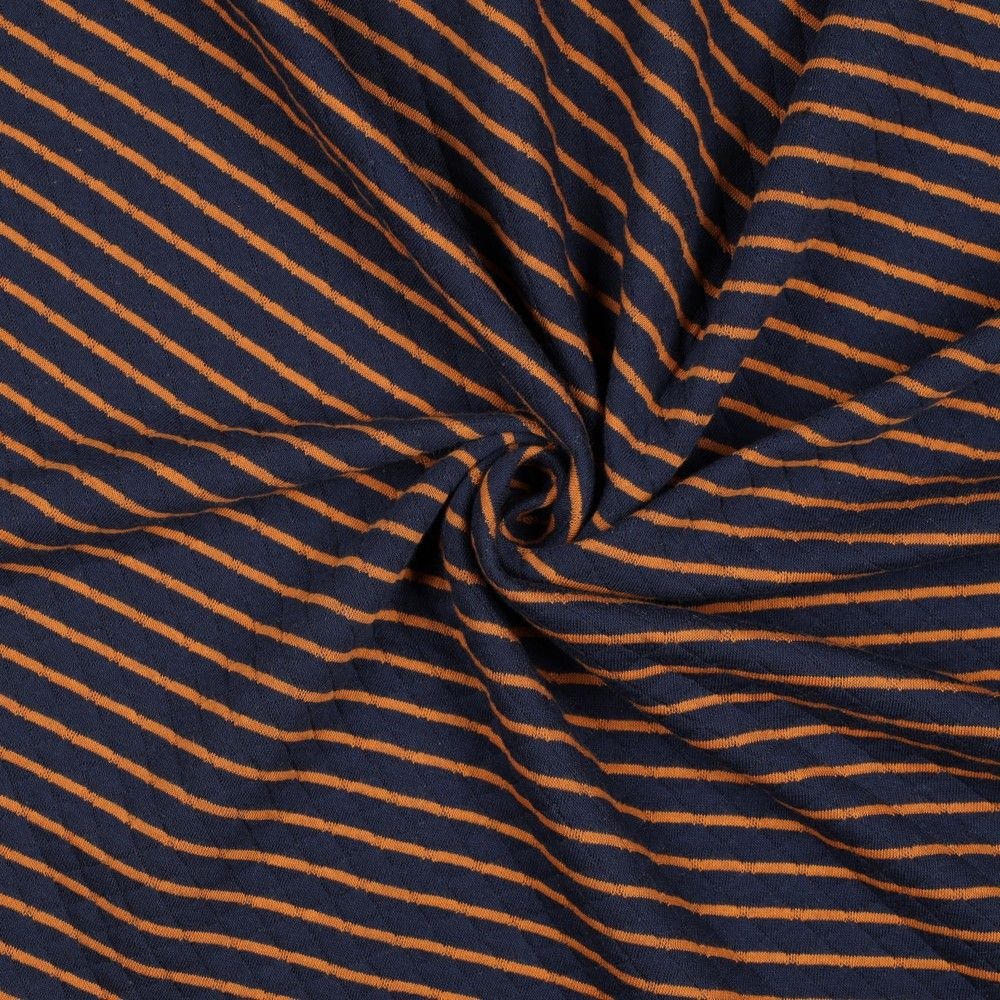Sweaterstof quilt blauw-oranje gestreept dubbelzijdig grijs - Poppy