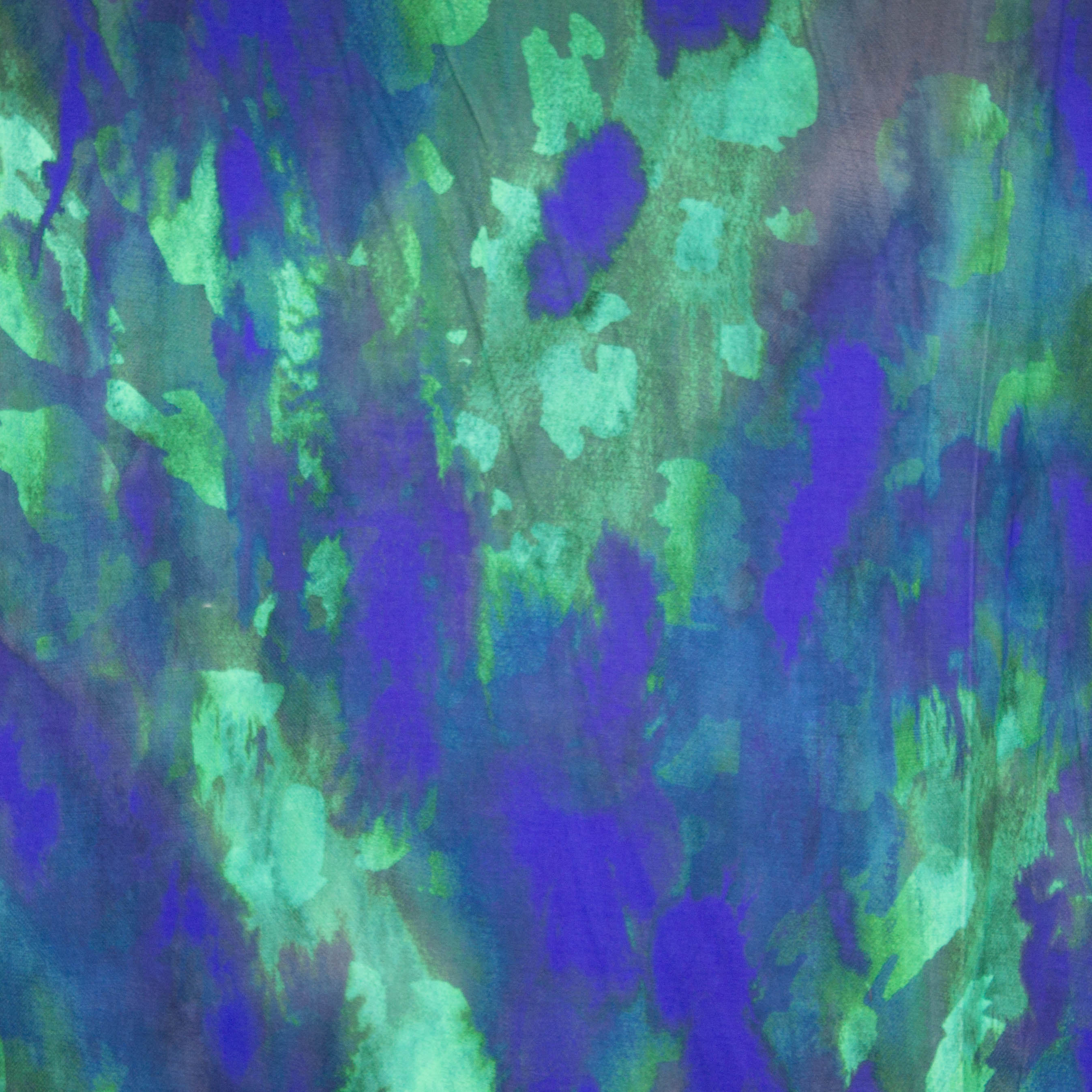 Viscose tricot blauw groen met abstracte inkt print - Alta Moda