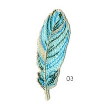 Applicatie - veer blauw & zilver - 7 x 2 cm