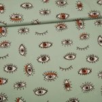 Groene polyester crêpe tricot met ogen - Knipmode Collectie Lente-Zomer 2022