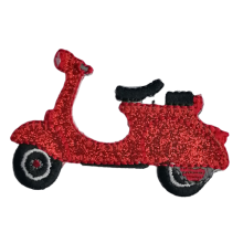 Applicatie - scooter / brommer / Vespa in rode glitter - 4 x 6 cm