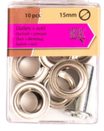 Zilverkleurige nestelogen 15 mm - 10 stuks & bevestigingsmateriaal