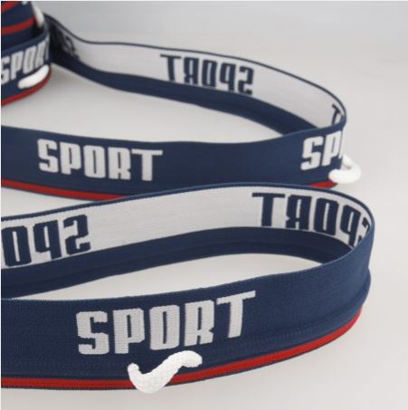 Elastische tailleband met koord met tekst 'sport '- 86 cm - donkerblauw