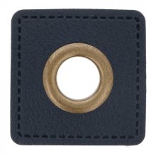 Nestelogen (brons 8 mm) op blauw imitatieleder vierkant (28 mm)