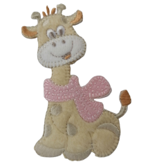 Applicatie - baby giraf met roze sjaal - 9 x 6 cm