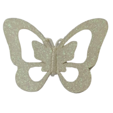 Applicatie - vlinder in witte glitter met transparante vleugels - 5 x 4 cm