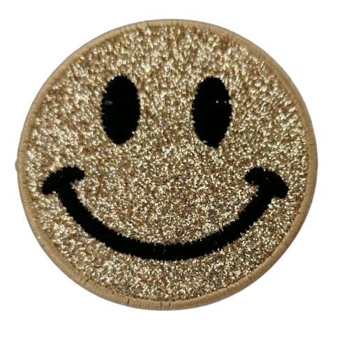 Applicatie - smiley / lachend gezichtje in gouden glitter - 5 cm